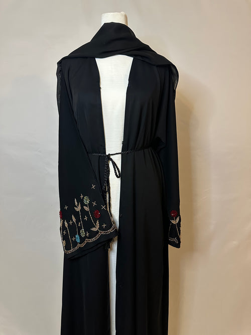 Black Floral Abaya Set