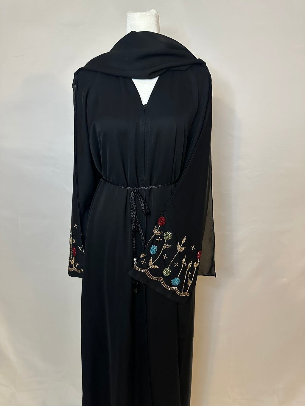 Black Floral Abaya Set