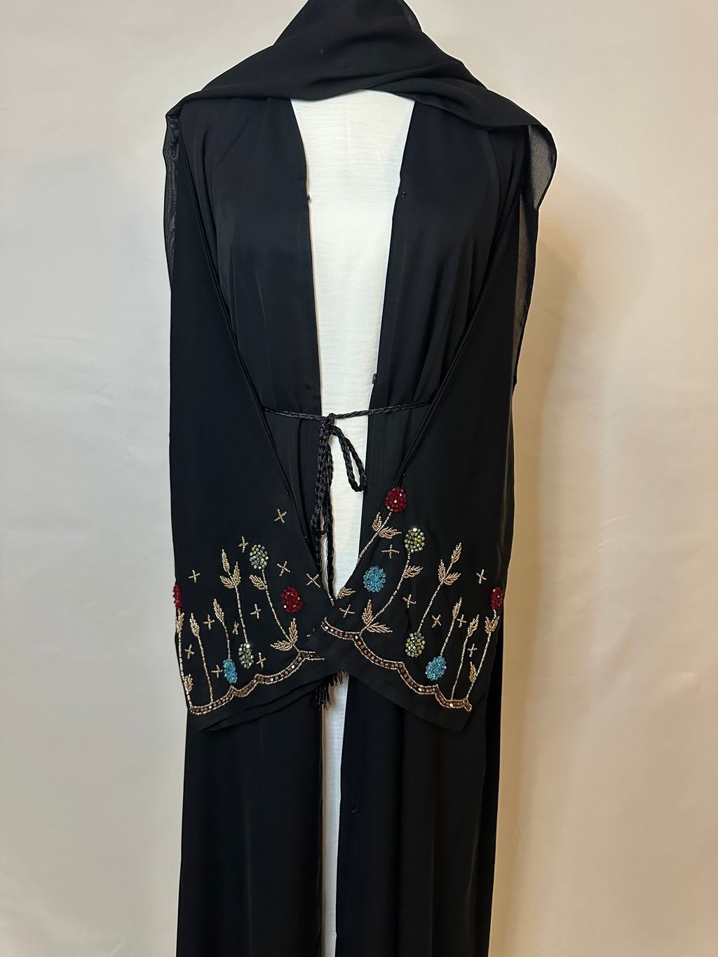 Black Floral Abaya Set