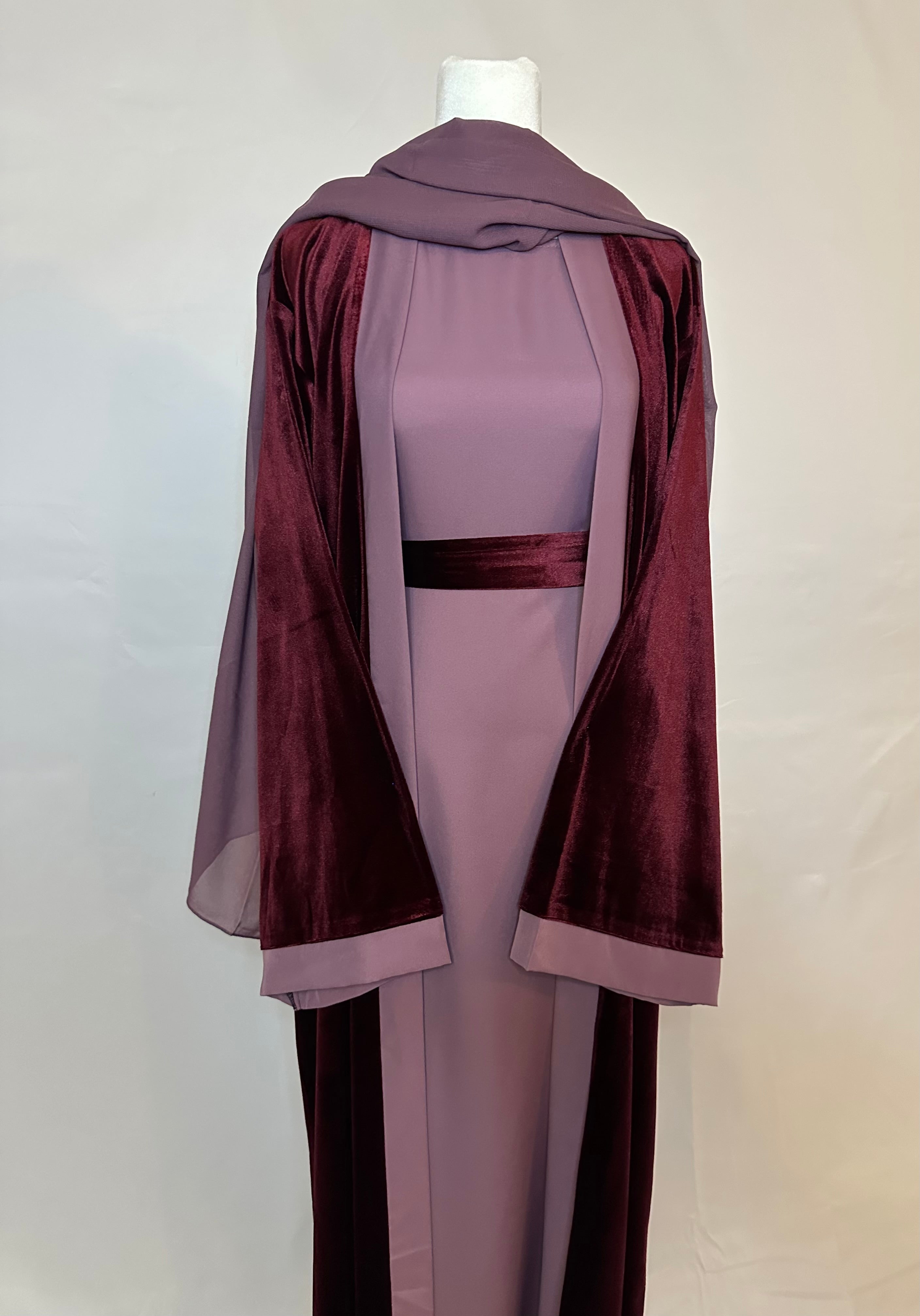 Red Velvet Abaya Set