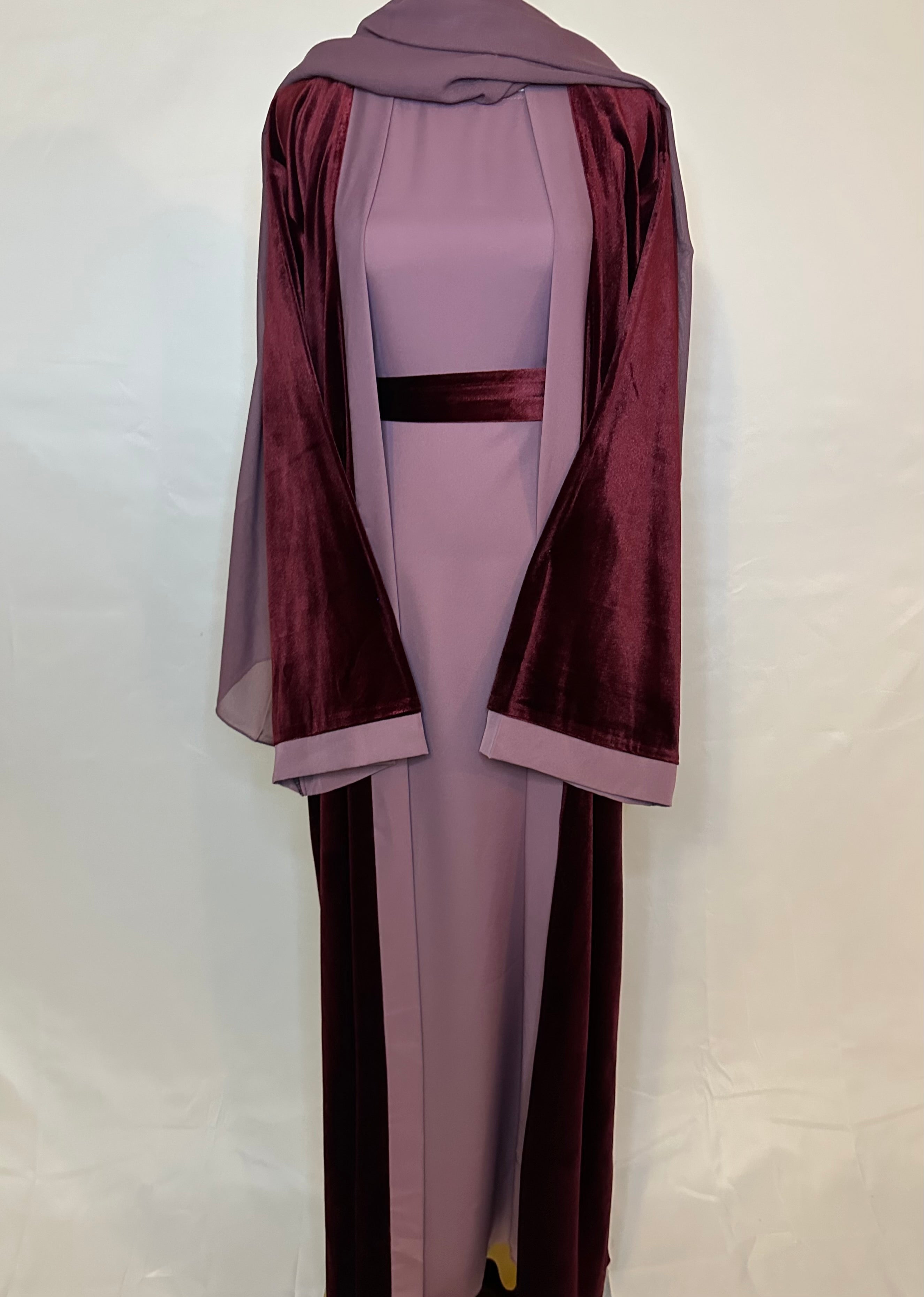 Red Velvet Abaya Set