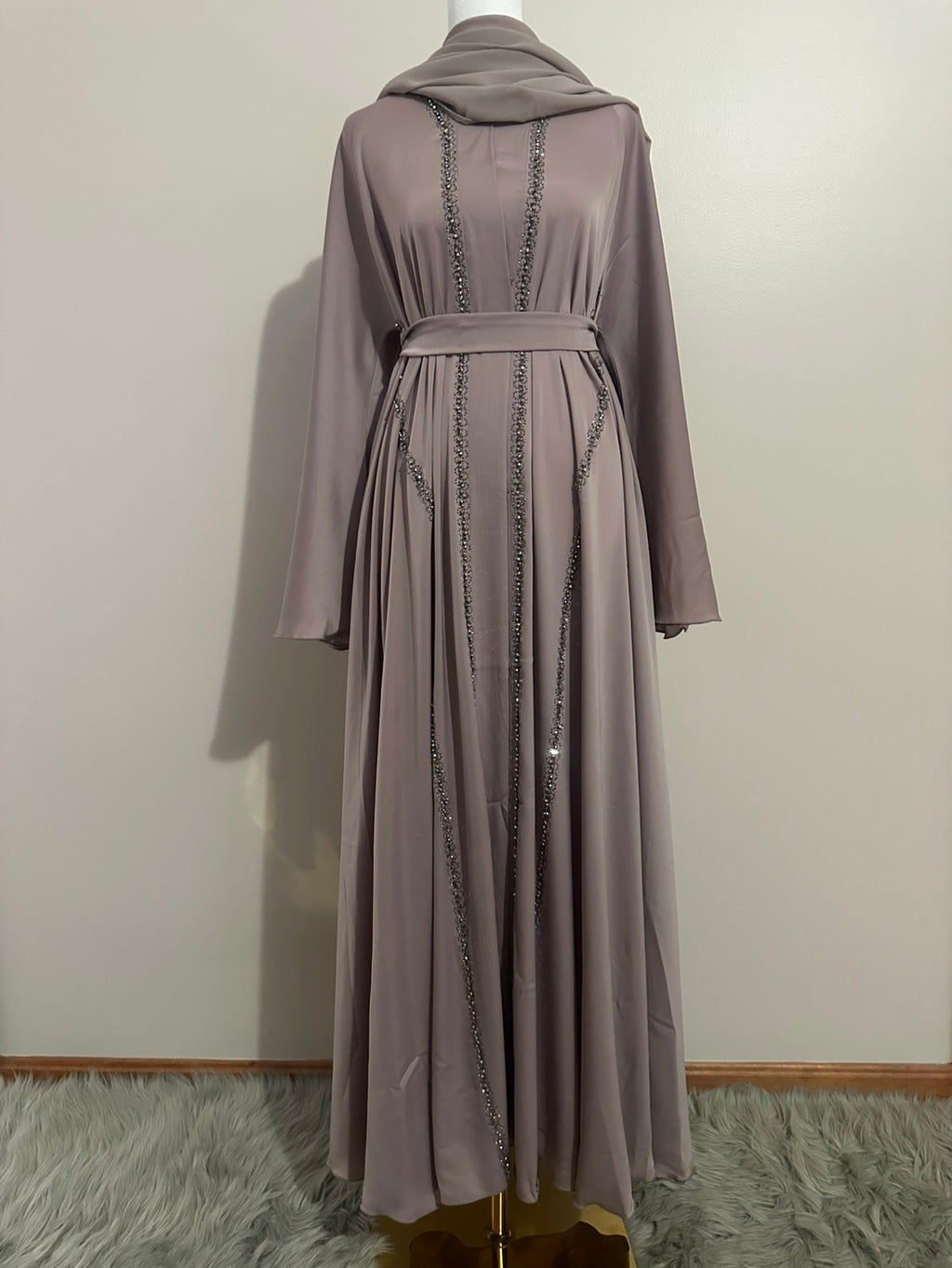 Taupe Beaded Abaya